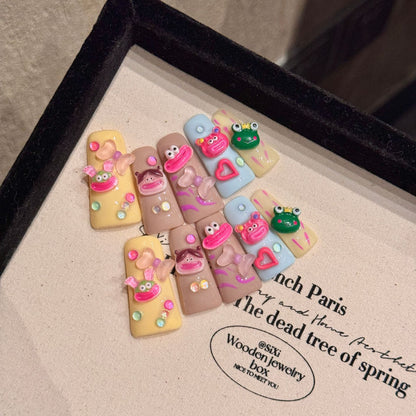Duck beak manicure, dopamine plastic wind big mouth color graffiti pure handmade press on nails sticker | 365nails
