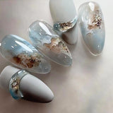 Almofadas de unhas postiças azuis claras, unhas artificiais, almofadas de unhas removíveis tridimensionais, 24 fotos｜365nails