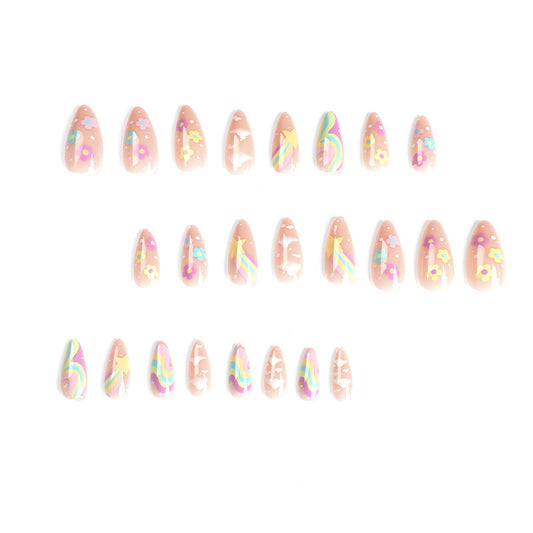 Wearable nail stickers Rainbow stars White clouds Multi-colored flowers Wearable nail pads press on nails｜365nails
