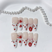 365nails-Cherry Sweet: "Cherry Bow" – Square Handmade 3D Carved Press-On Nails
