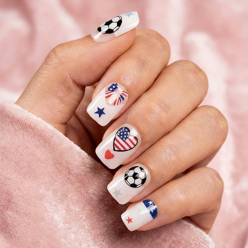 World Cup USA Stars & Stripes Cute Football Short Press-On Nails (Lively/24pcs/Casual)