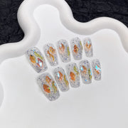 手工製短款穿戴甲：暖光精靈與極光水鑽成品｜365nails