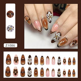Three-dimensional amber engraved and smudged gold beads, retro temperament, niche   removable nail art pieces 24 pieces｜365nails