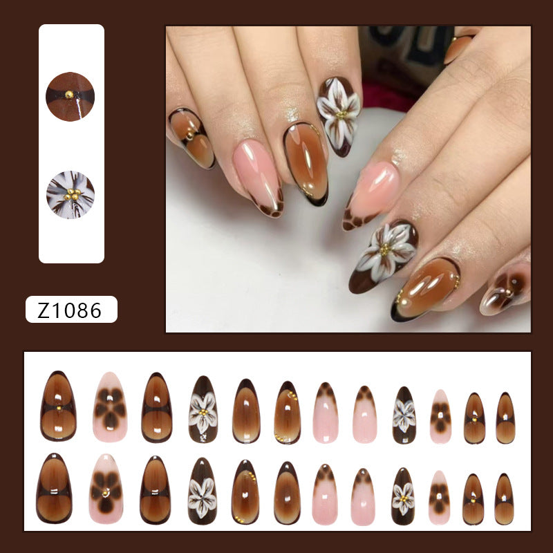 Three-dimensional amber engraved and smudged gold beads, retro temperament, niche   removable nail art pieces 24 pieces｜365nails