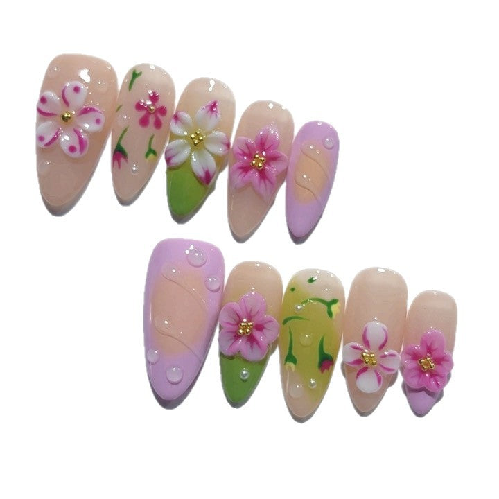 Spring Blossom: "Mixed Floral" – Almond Press-On Nails