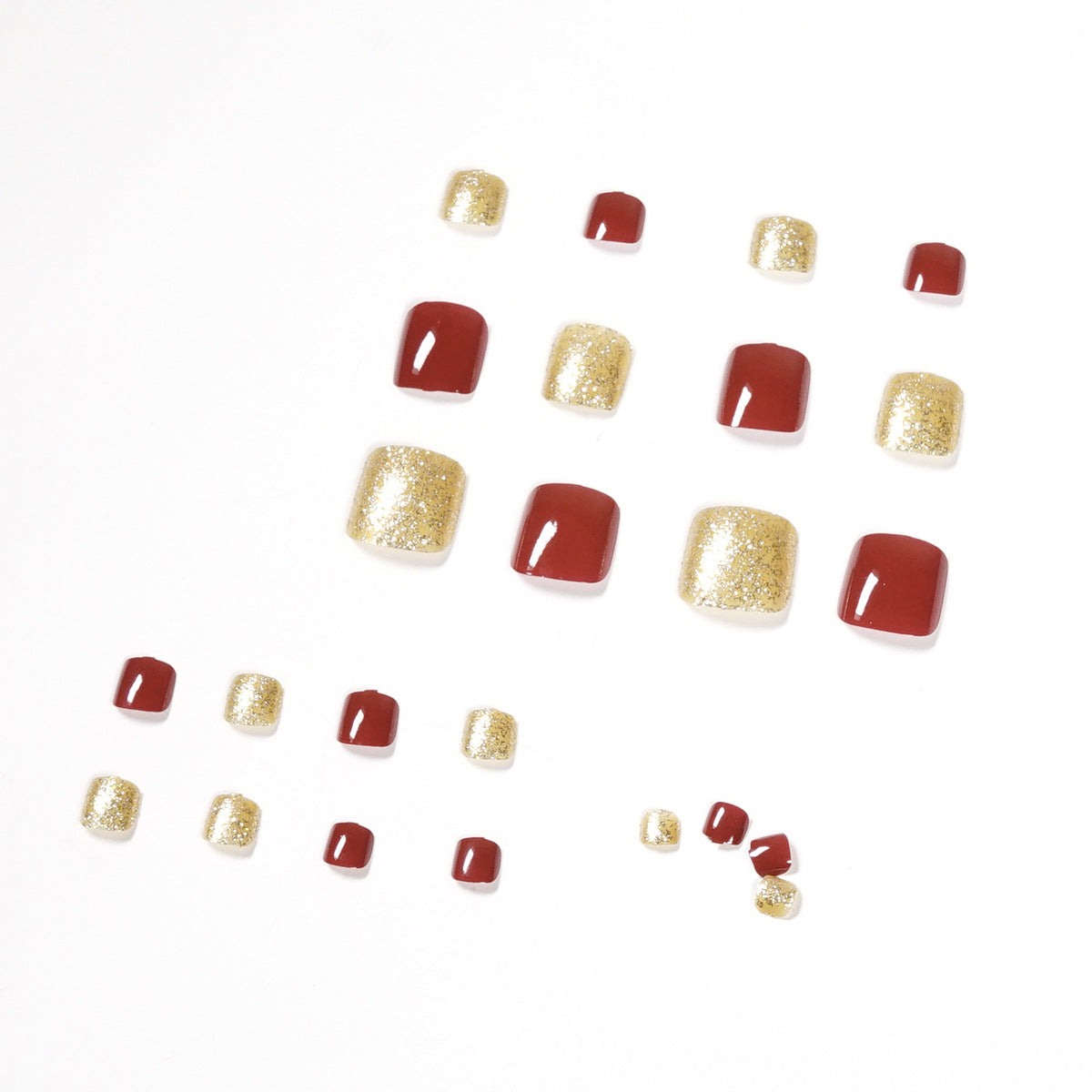 Summer Charm Deep Red Full Gold Diamond Foot Nail Press on nails Art Finished Fake Nail Nail Patch Removable Nail Patch｜365nails