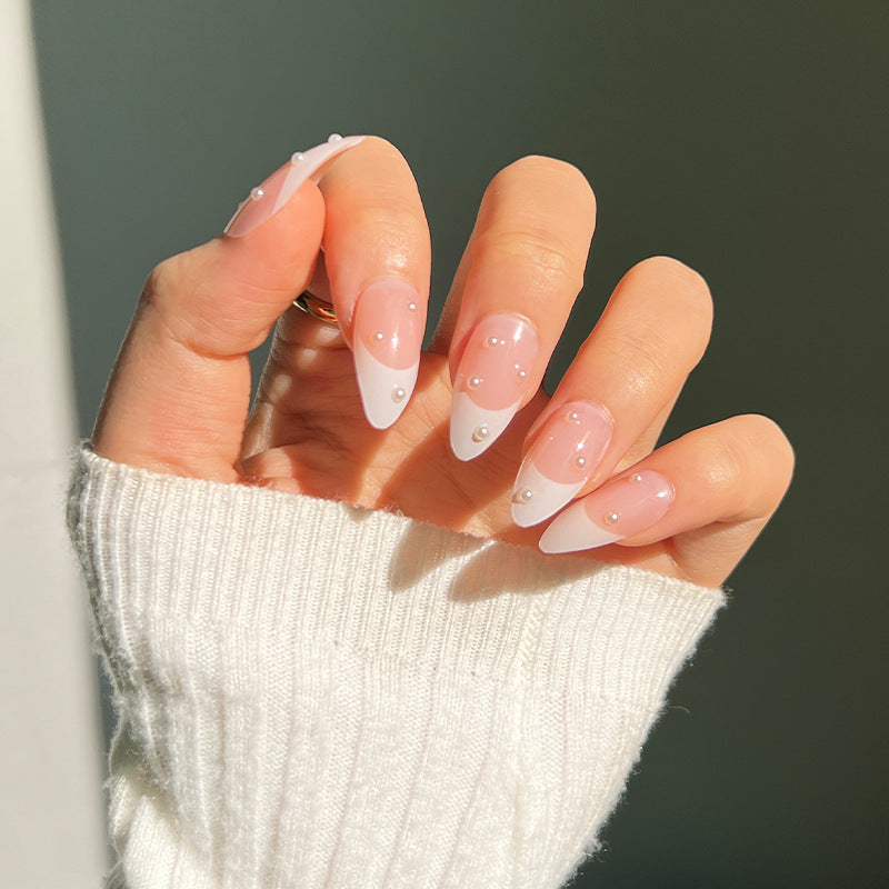 白色法式水滴珍珠穿戴甲（甲片）｜365nails