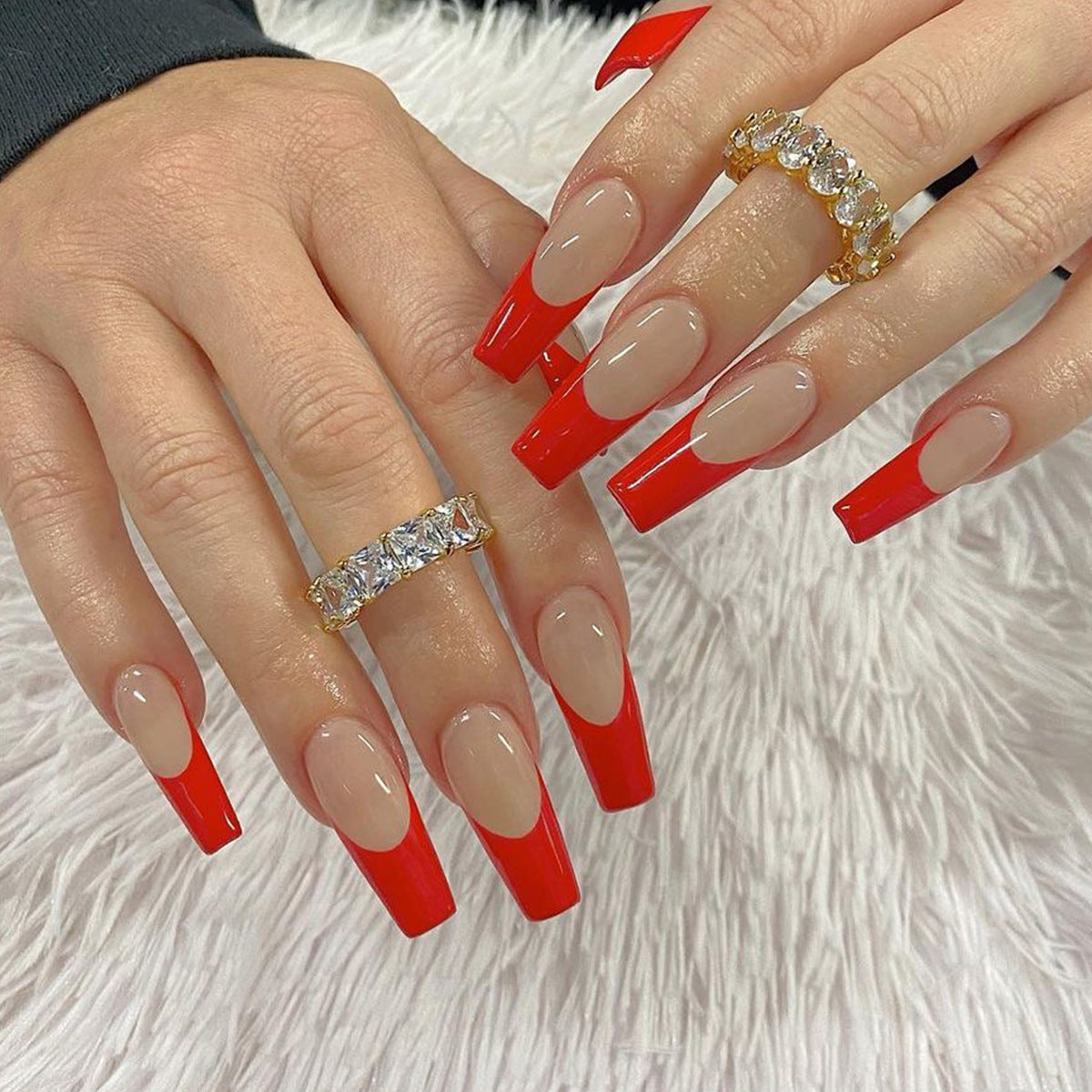 Fake Nail Red French Press on nail Wear Nail Art Finished Fake Nail Nail Patch Nail Patch｜365nails