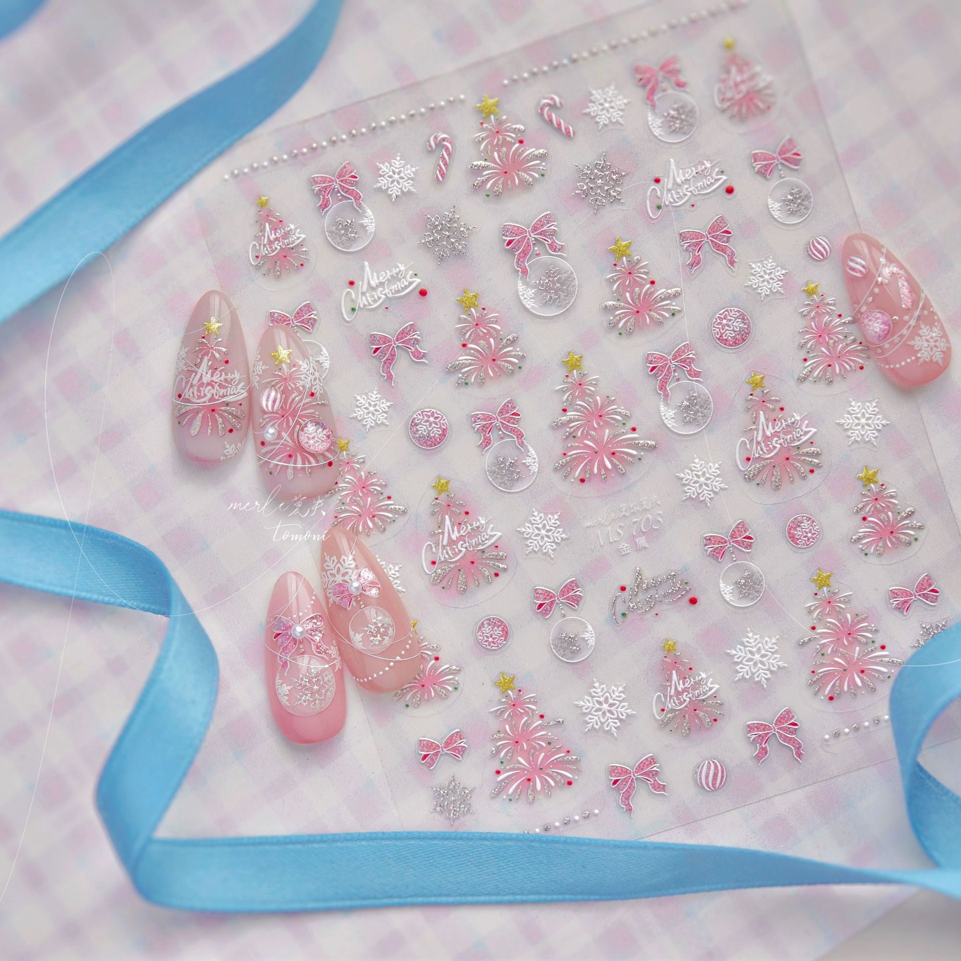 365nails: "Pink Christmas Tree & Bow" – nail art stickers
