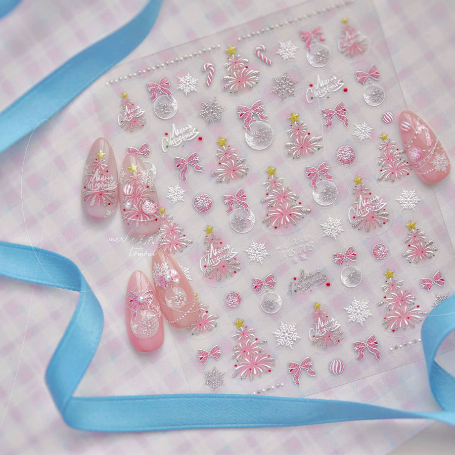 365nails: "Sapin de Noël rose et nœud" – stickers nail art