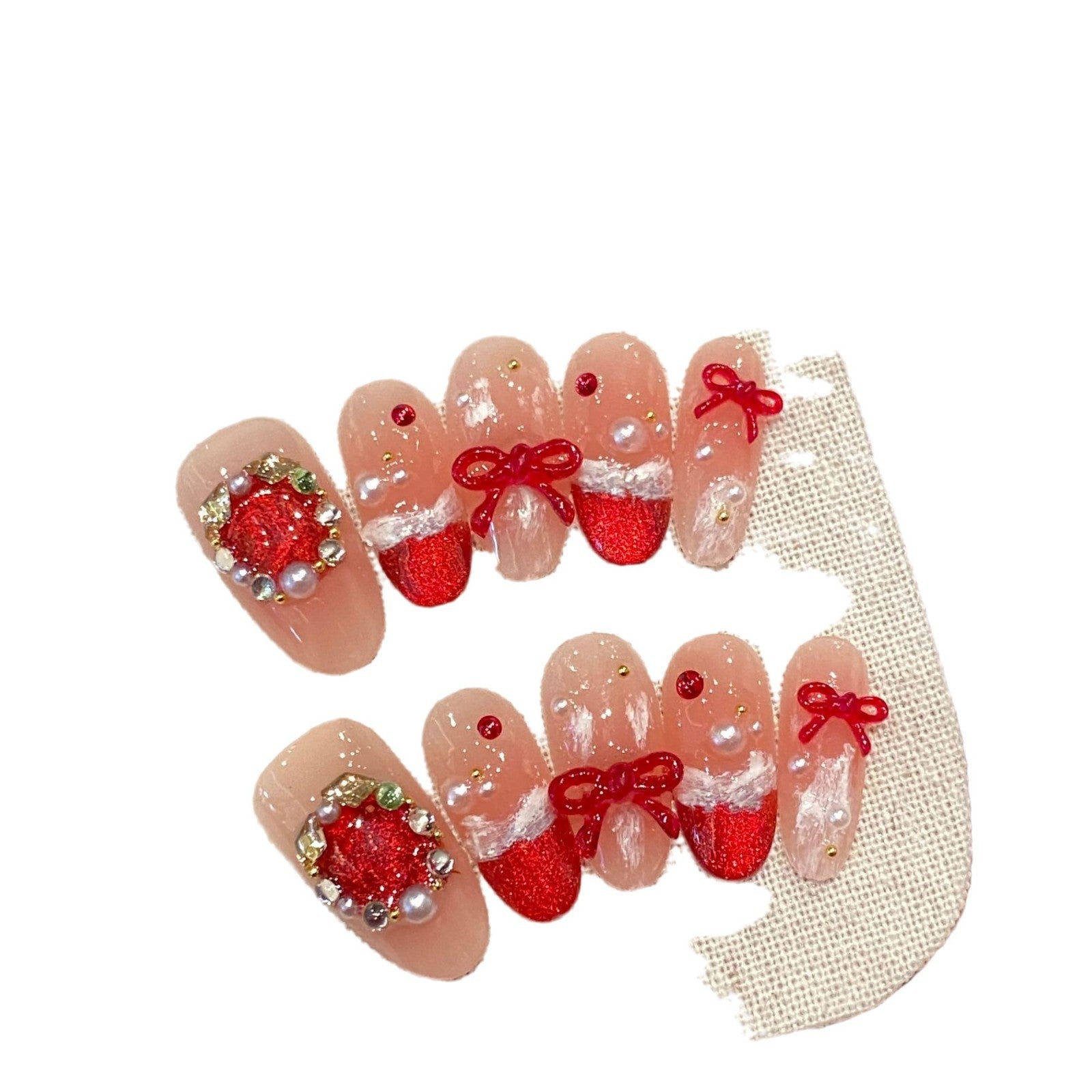 365nails: "Strawberry Bow" – 3D Fruit Handmade Oval Nails