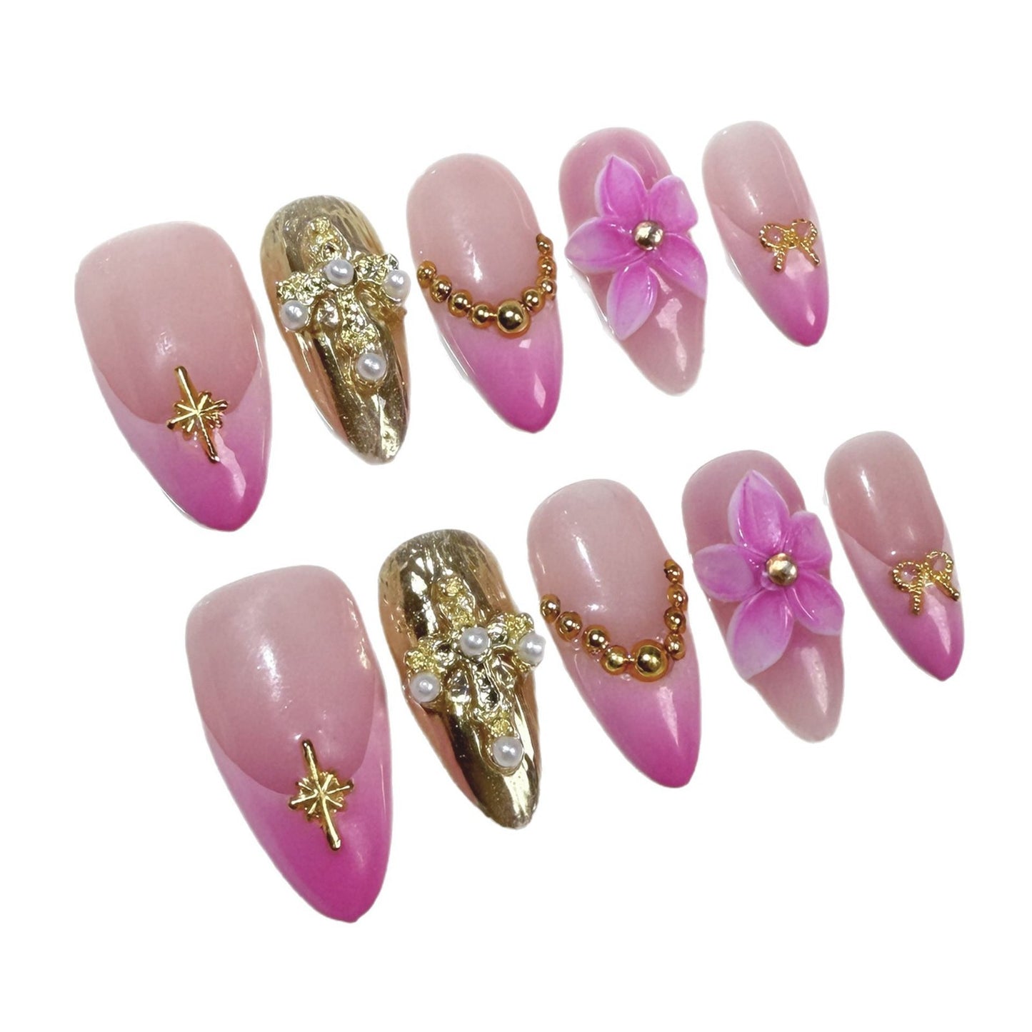 Handmade press on nails three-dimensional engraving ice-transparent French  explosion almond nail patch factory wholesale｜365nails