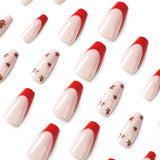 Uñas postizas francesas con borde rojo y estrellas, hojas para uñas postizas, venta al por mayor, 365nails