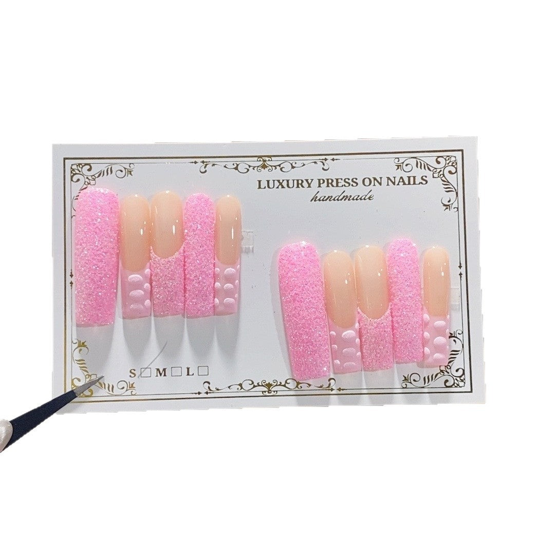 Pink Sugar Texture Long Press On Nails