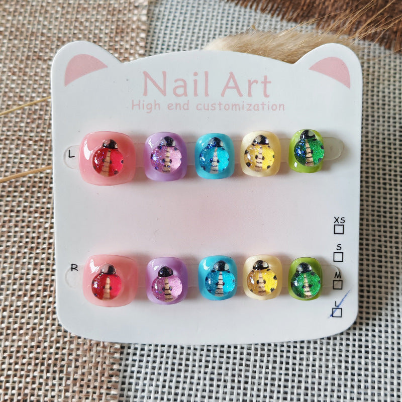 365nails-Rainbow Beetle Kids Series: "Colorful Bug Garden" – Short Square Kids Nail Art