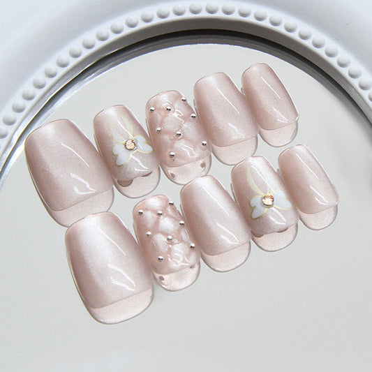 Nail Tips  Prefabricated nail Diamond Bow Rhombus Silver Bean cat eye Gentle Bean Paste Pink Diamond Wear nail 30 pieces｜365nails