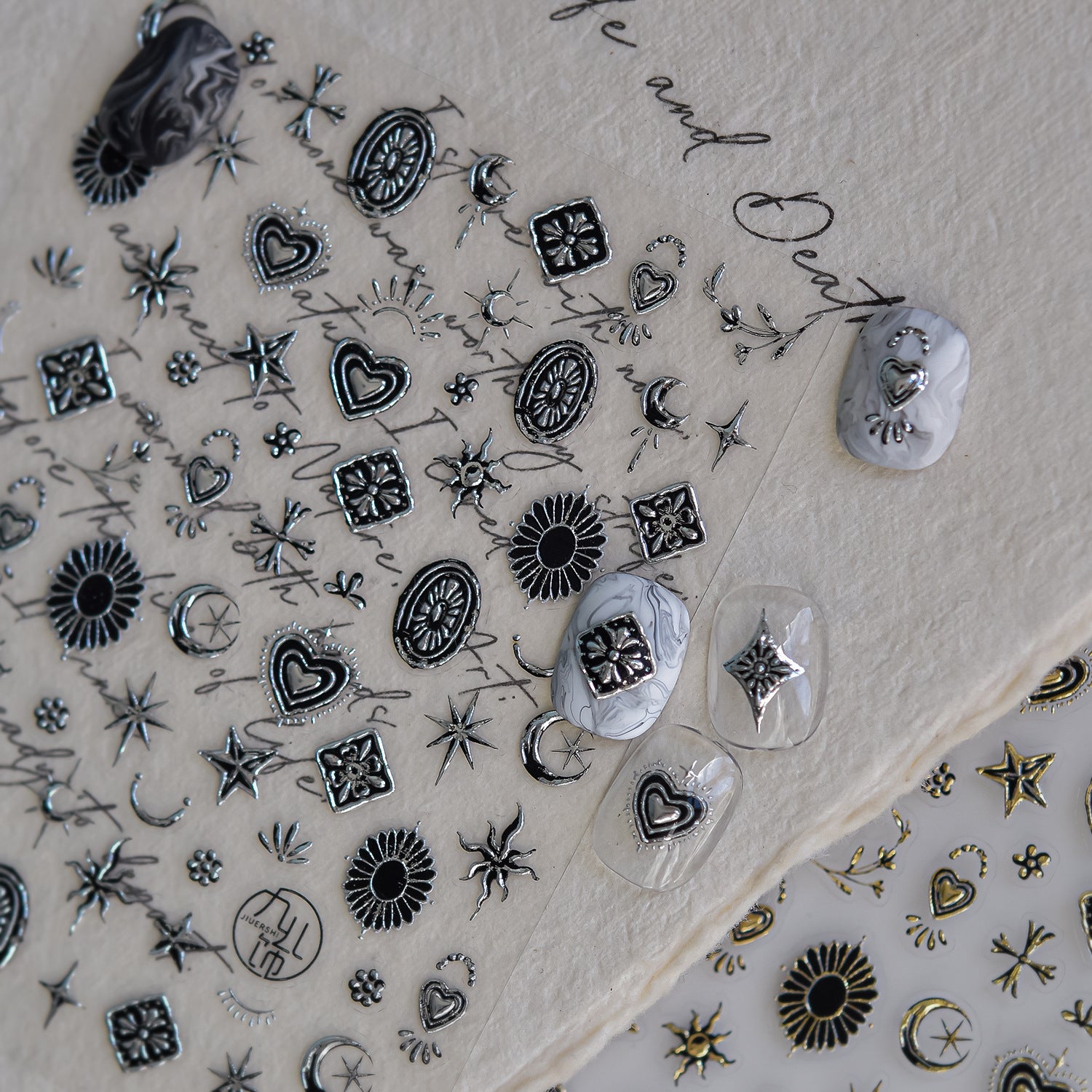 Vintage Gothic Ornament Collection: "Gilded Celestial" – 3D Metallic Nail Sticker