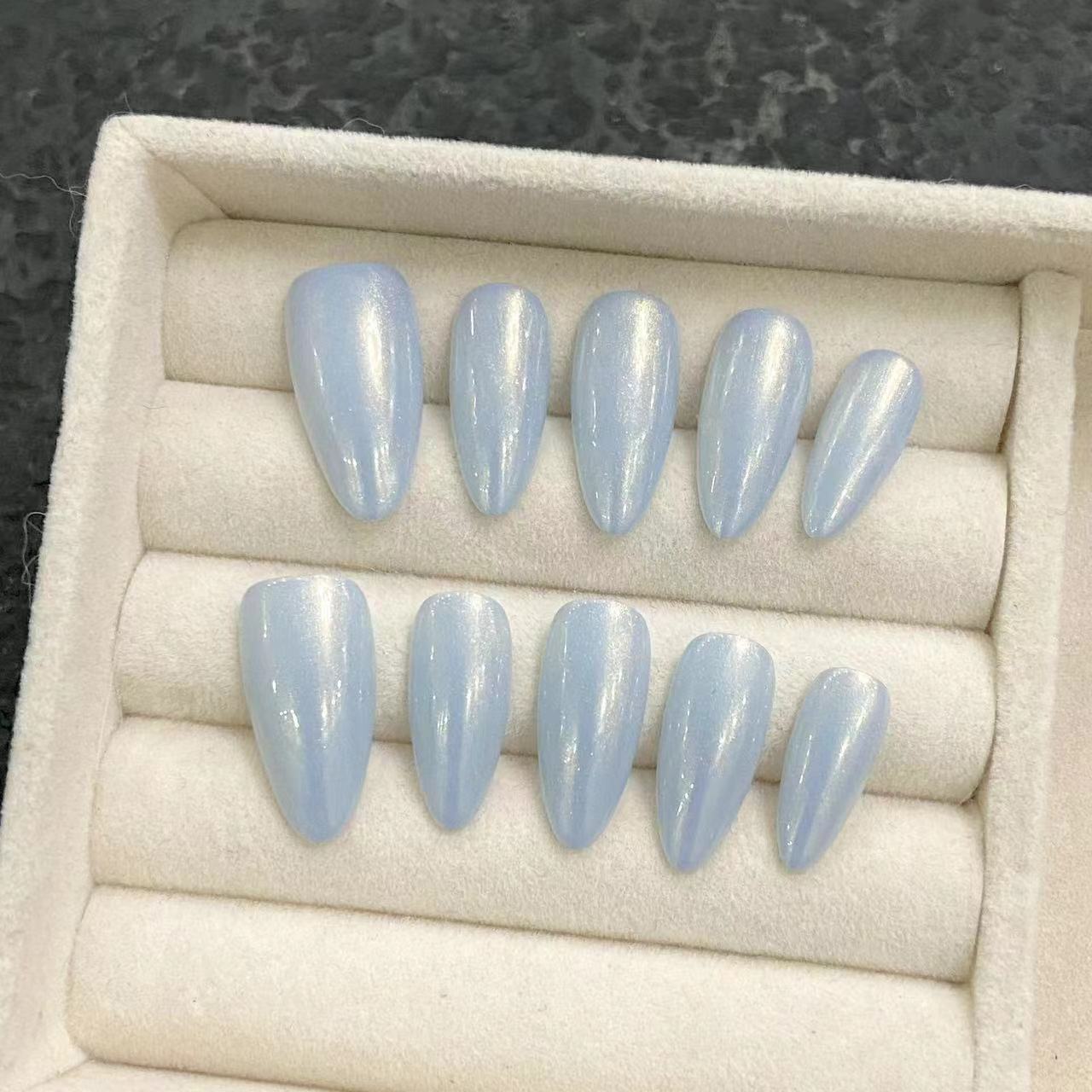 New handmade press on nails versatile white simple electroplating cyan nail art net red explosion | 365nails
