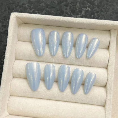 New handmade press on nails versatile white simple electroplating cyan nail art net red explosion | 365nails