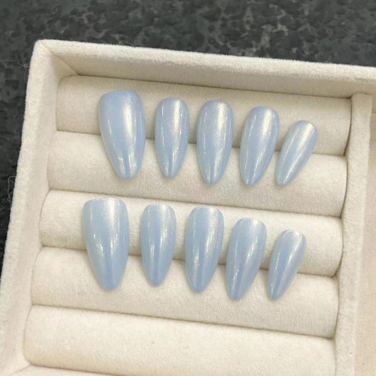 New handmade press on nails versatile white simple electroplating cyan nail art net red explosion | 365nails