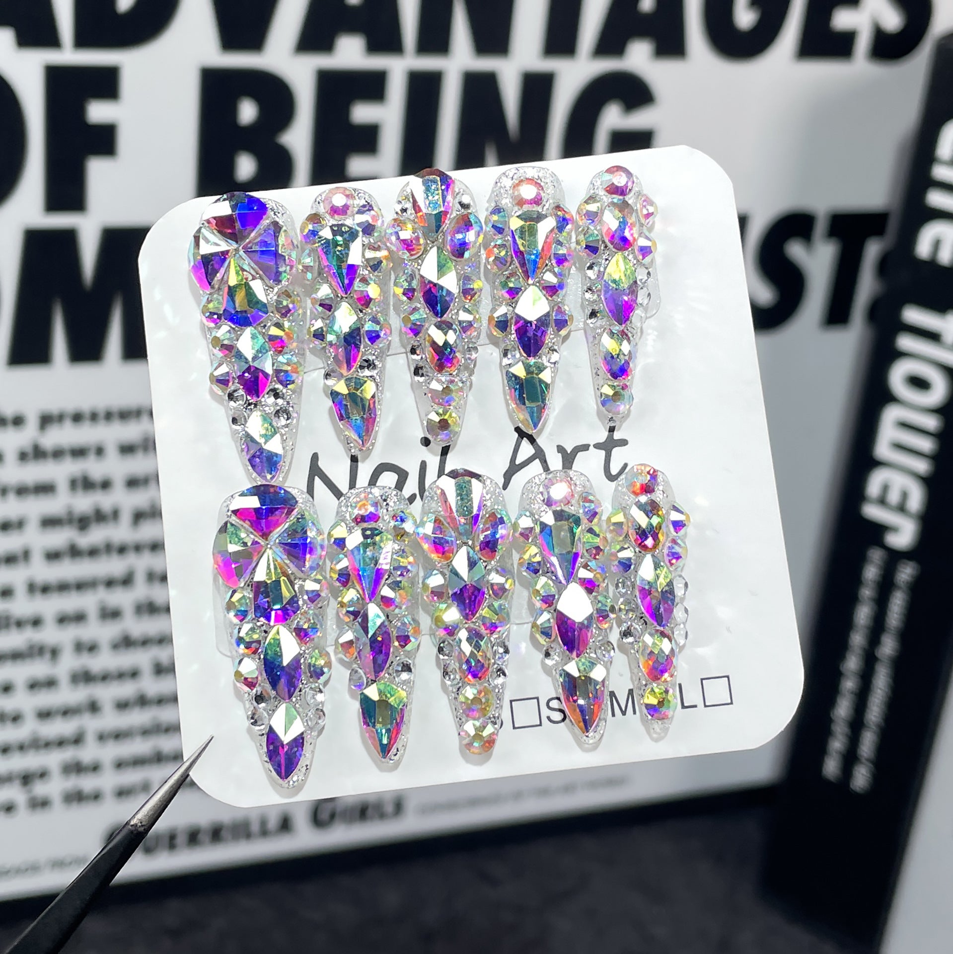 Uñas postizas hechas a mano Flash K9 Aurora AB Symphony, parche de punta larga con diamante completo, adhesivo para uñas portátil | 365nails