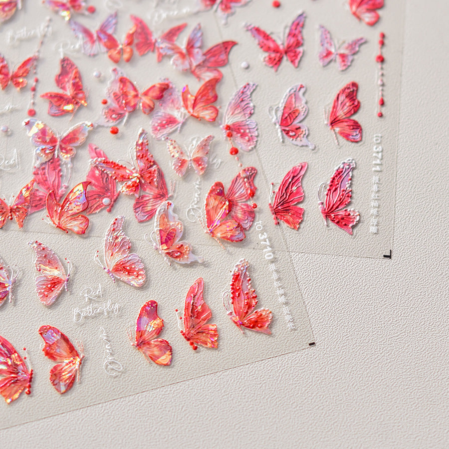 Crimson Butterfly: "Enchanted Red Butterfly" – 5D Embossed Nail Sticker