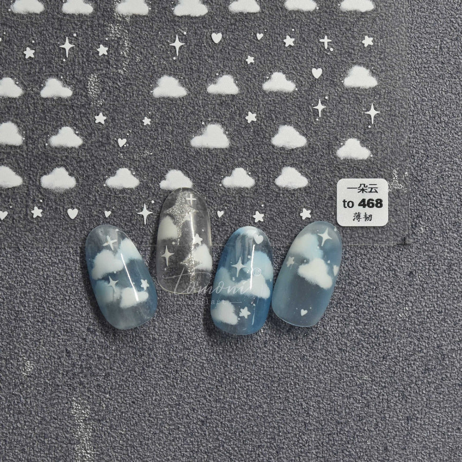 Cloud & Star: "Dreamy Night Sky" – 3D Embossed Nail Sticker