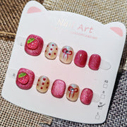 365nails: "doçura de morango cintilante" – unhas postiças redondas curtas artesanais para crianças