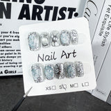 Uñas postizas hechas a mano, forma irregular de metal, mariposa pintada a mano, manicura corta estilo ojo de gato, uñas postizas para usar | 365nails