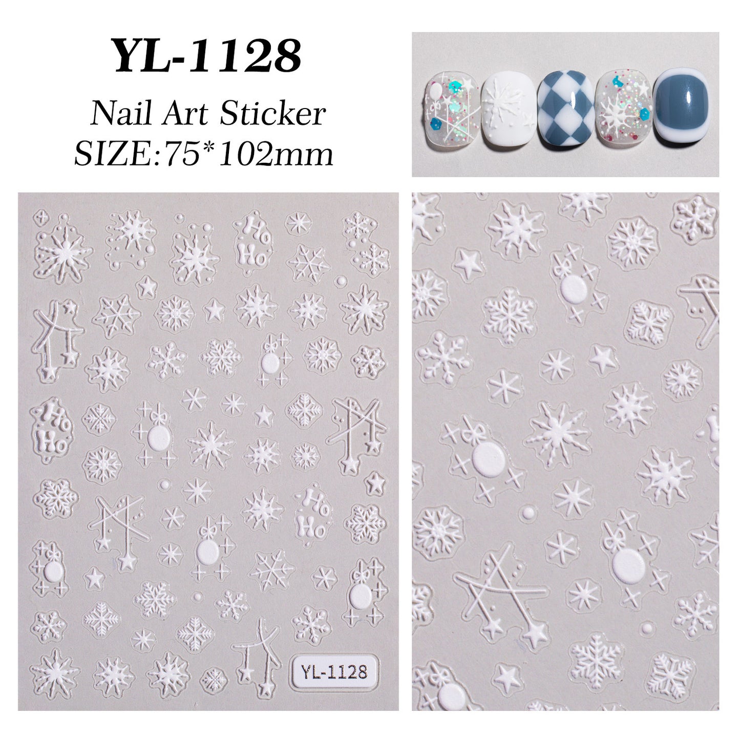 Winter Christmas Snowflake Nail Art Sticker 5D Embossed Three-dimensional White Hollow Snowflake Nail Sticker Ornament YL