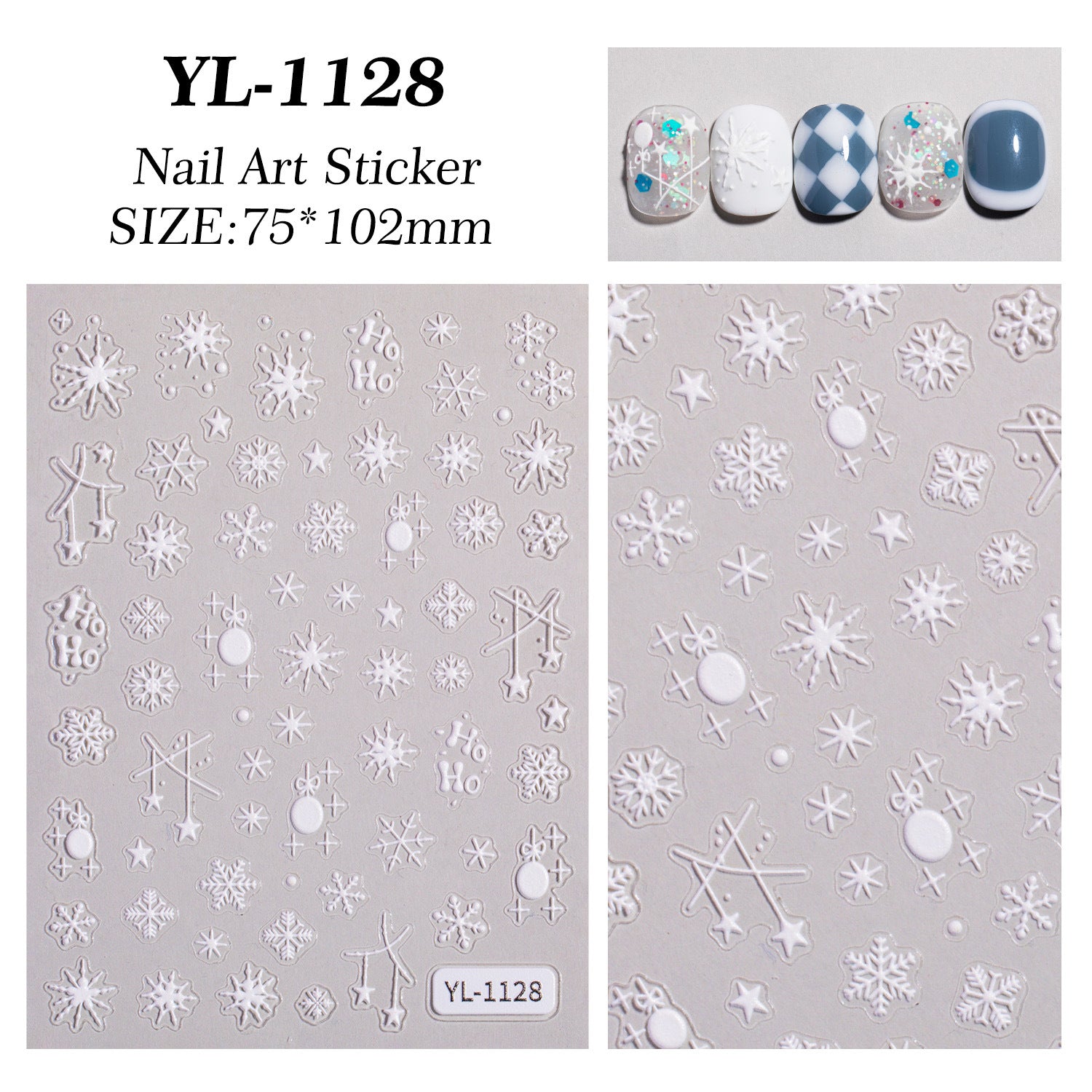 冬季聖誕雪花美甲貼紙 5D 立體浮雕 白色鏤空雪花 美甲貼飾 YL