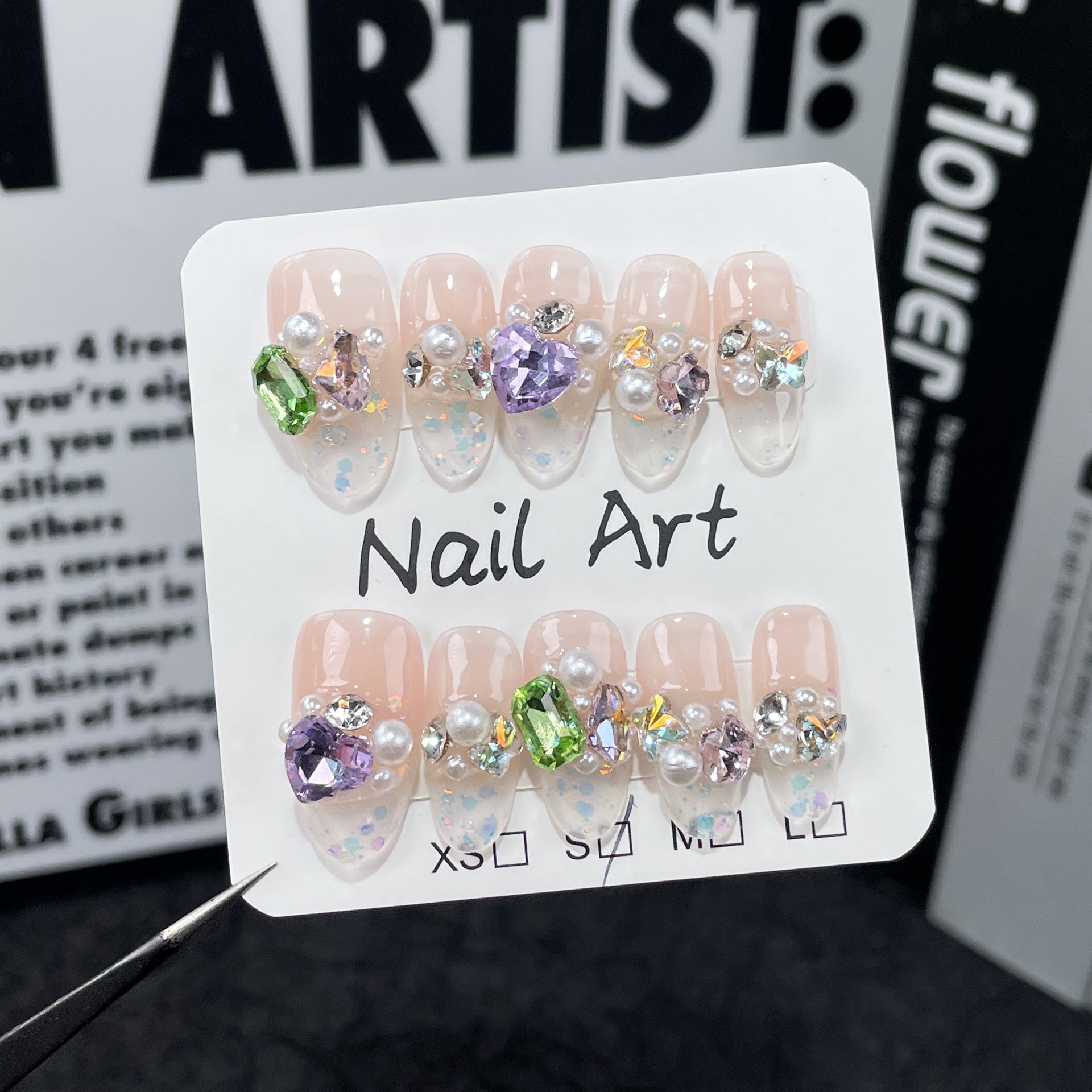 Candy soda Douyin, a mesma pilha de adesivos de nail art doce e gelada feita à mão, explosão de diamante flash médio e longo Unhas Press-on feitas à mão｜365nails