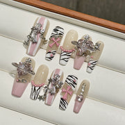 365nails: 핑크 제브라 로얄 – 3D 참 수제 스틸레토형 네일