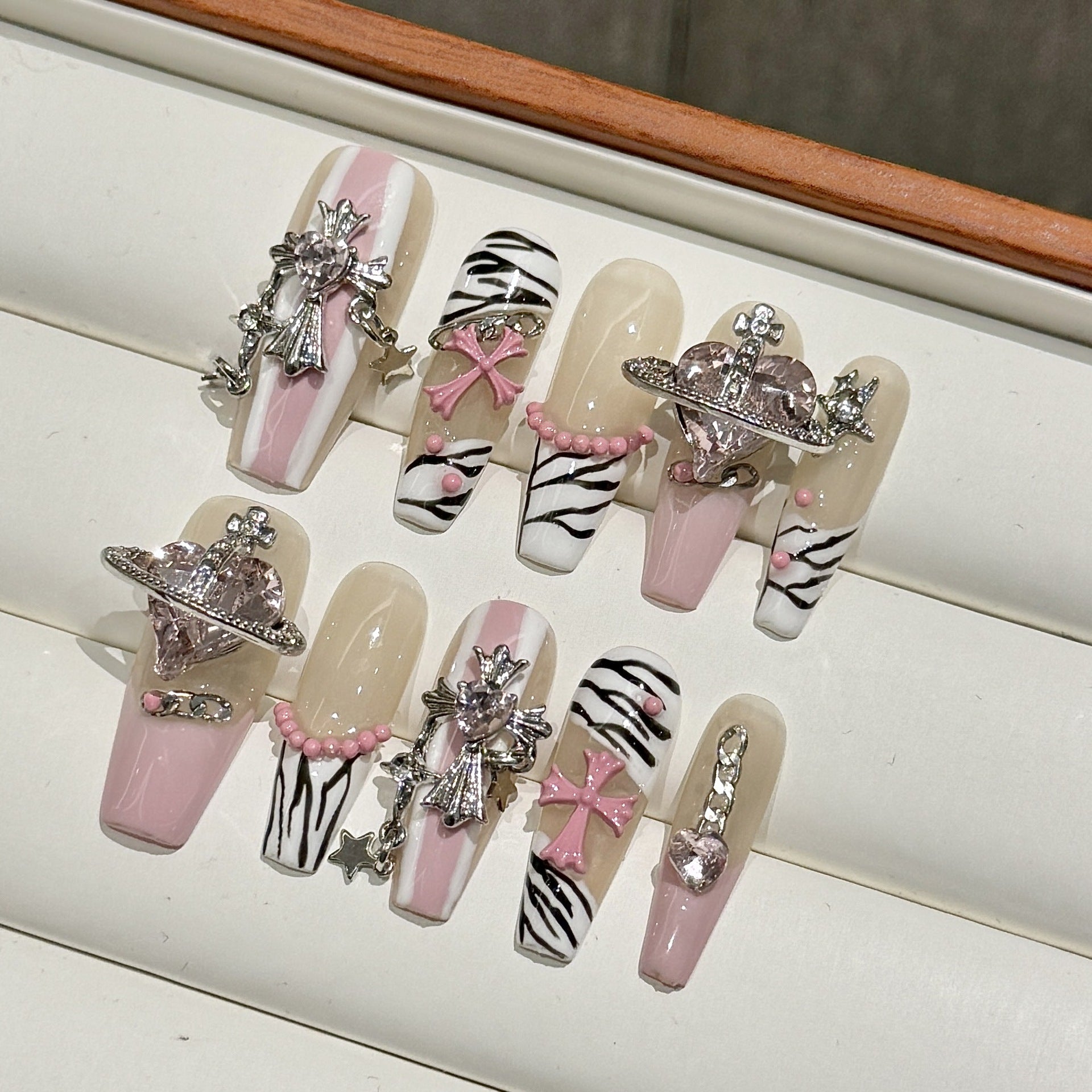 365nails: "Pink Zebra Fantasy" – 3D Charm & Striped Stiletto Nails