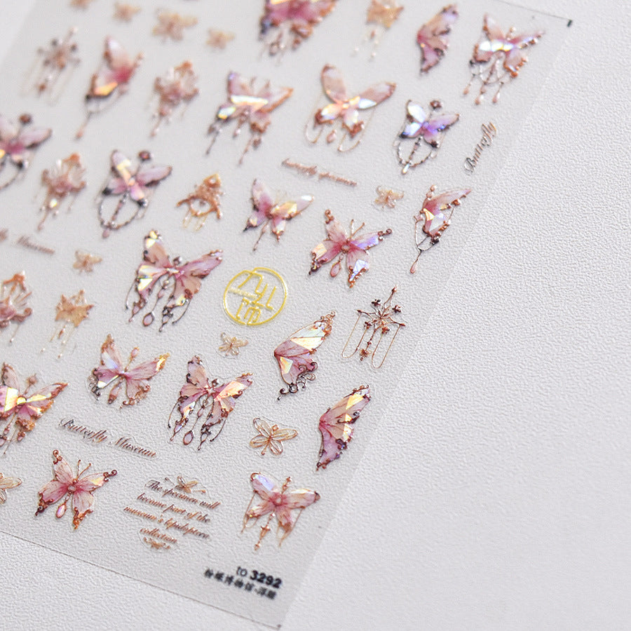 365nails: "borboleta rosa folha de ouro vintage" – Adesivos para unhas