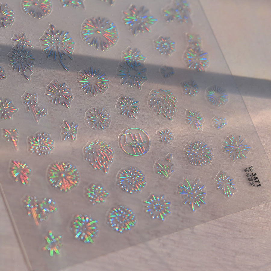 Shell Firework Collection: "Iridescent Sparkle" – 3D Holographic Nail Sticker