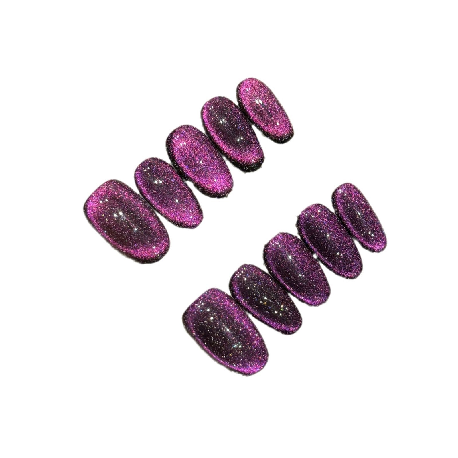 365nails: "Violet Stardust" – Magnetic Cat-Eye Glitter Handmade Short Almond Nails