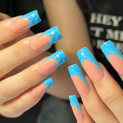 재사용 가능 프렌치 블루 완성 3D 프레스온 네일 네일팁 도매｜365nails