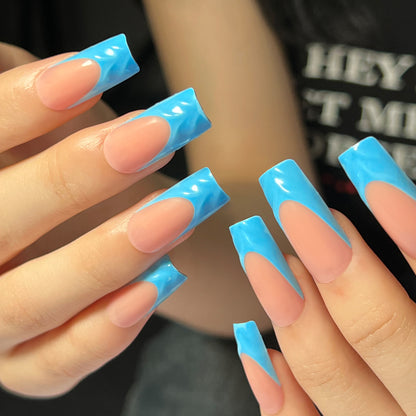 French blue repeatable nail piece finished product 3D press-on nails nail piece fake nail wholesale press on nail｜365nails