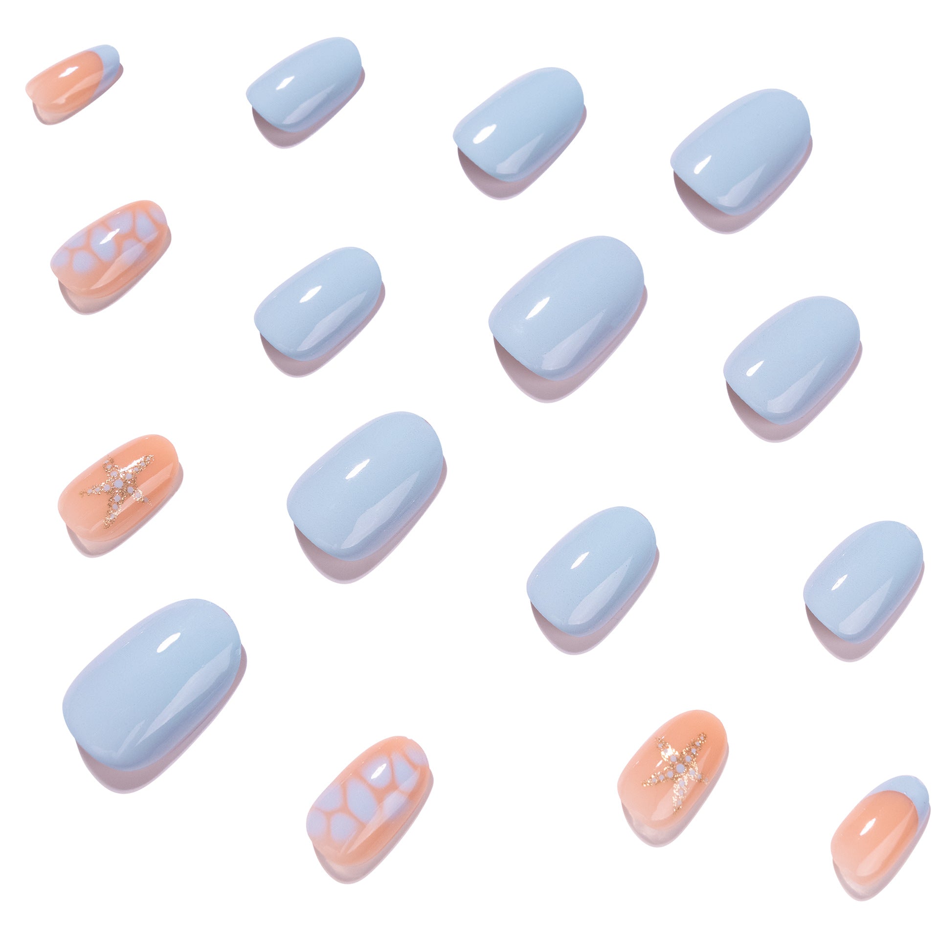 365nails: "Blue & Nude Starfish French Oval" – Summer Press-on Nails