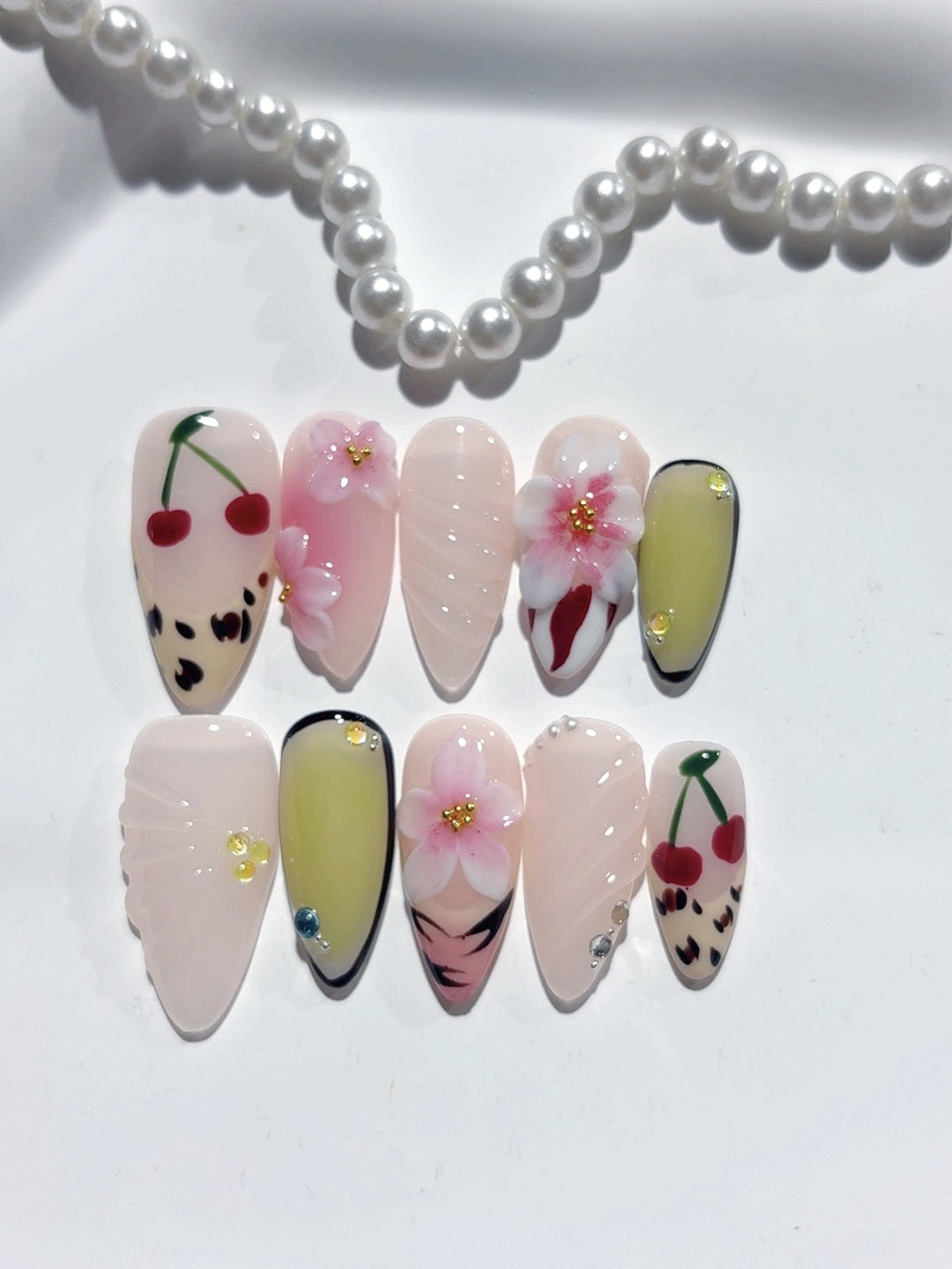 Fruit Fantasy: "Cherry Blossom" – Almond Press-Ons