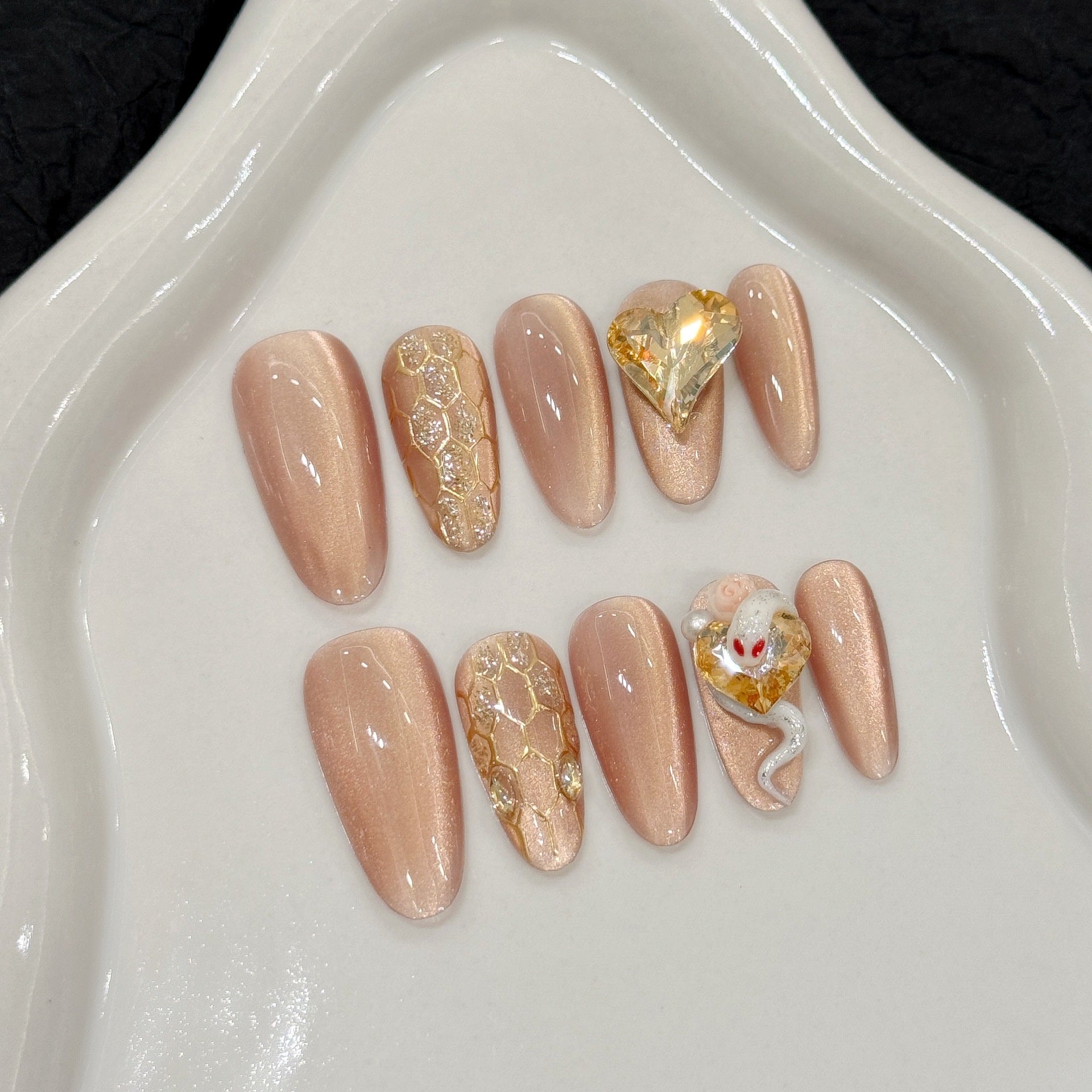 Uñas postizas de ojo de gato rosa penetrante de hielo de primavera y verano de Smart Secret Realm Pure Hand s | 365nails