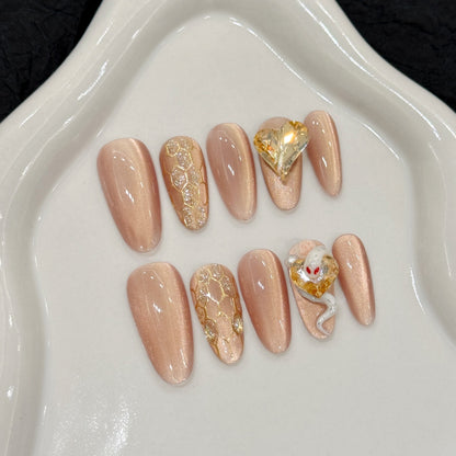 Smart Secret Realm Spring and Summer Ice Penetrating Pink cat eye False Nails Pure Hand s | 365nails