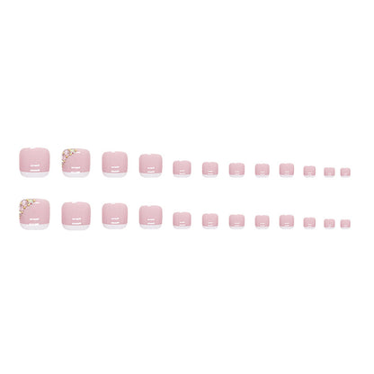 Unhas postiças francesas simples e puras com diamante rosa, modelo de unhas postiças estilo armadura, estilo doce para meninas, peça de unha postiça ｜365nails