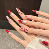 Red Glitter Bow Crystal Festive Press On Nails