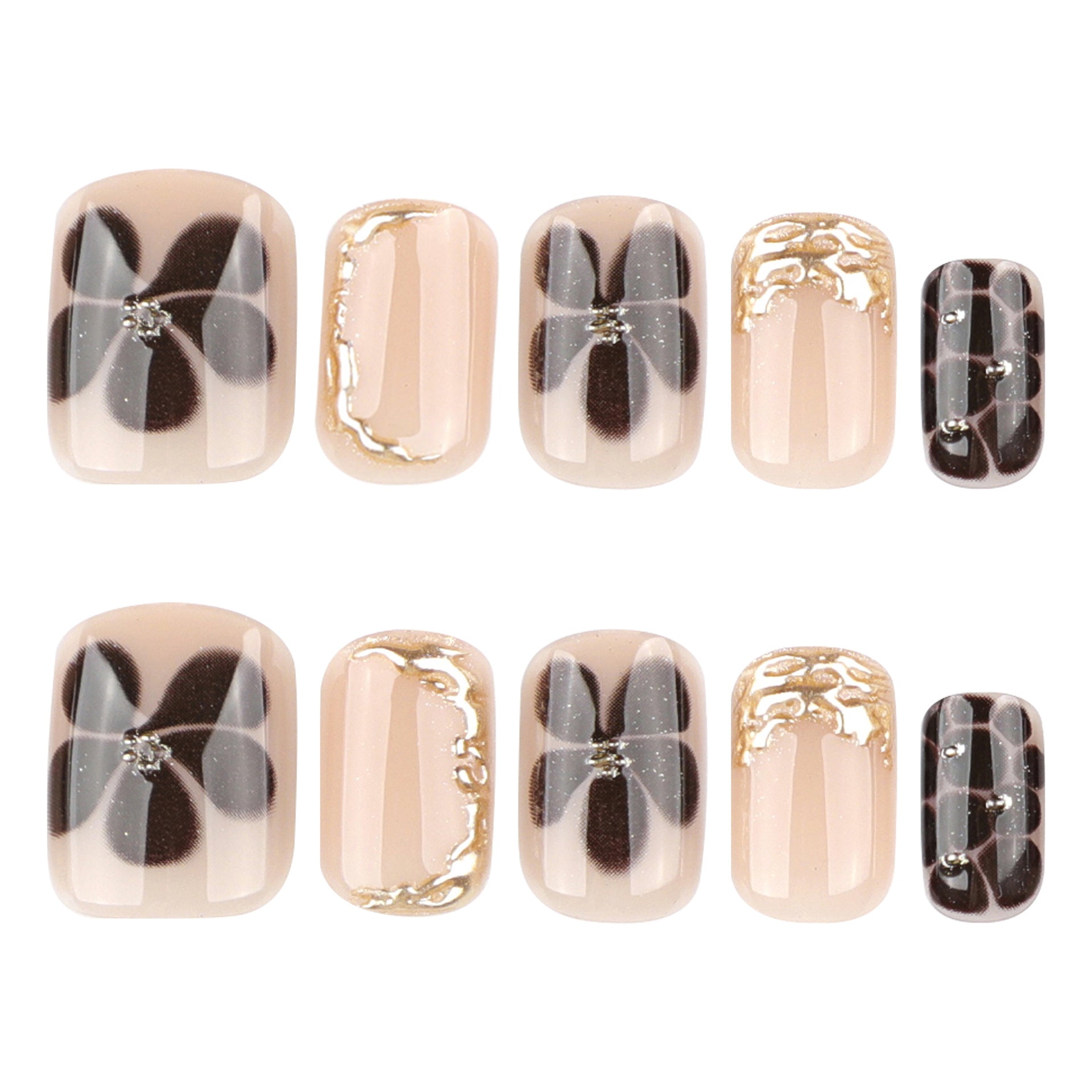 Brown Petals Flower Square Short 3D press-on nails