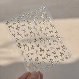 Embossed Bow Nail Stickers – Red & Metallic Pearl Set