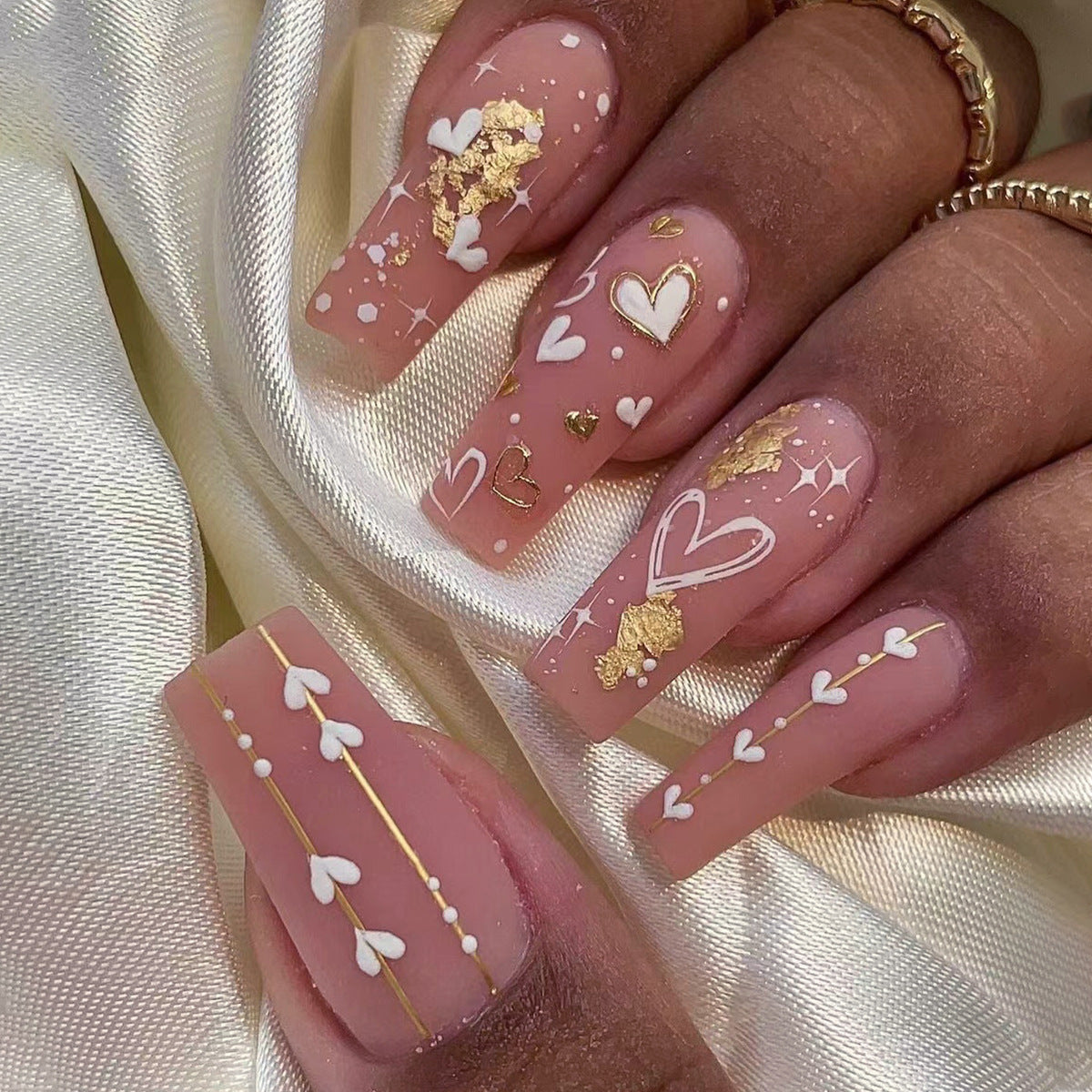 芭蕾形 手感霧面古銅色美甲 ─ 愛心與星芒可拆卸成品 批發｜365nails