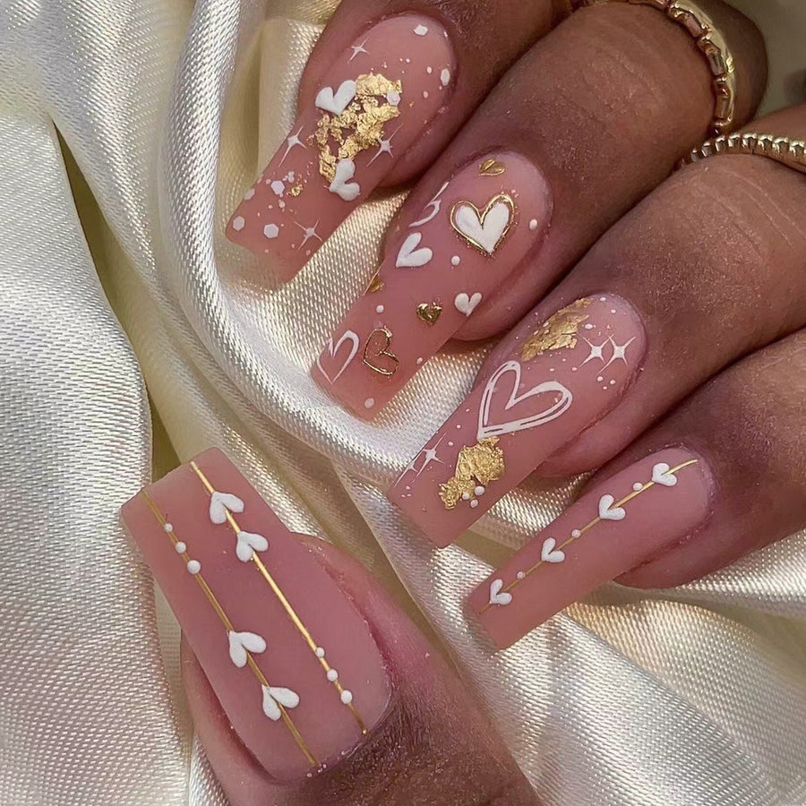 芭蕾形 手感霧面古銅色美甲 ─ 愛心與星芒可拆卸成品 批發｜365nails