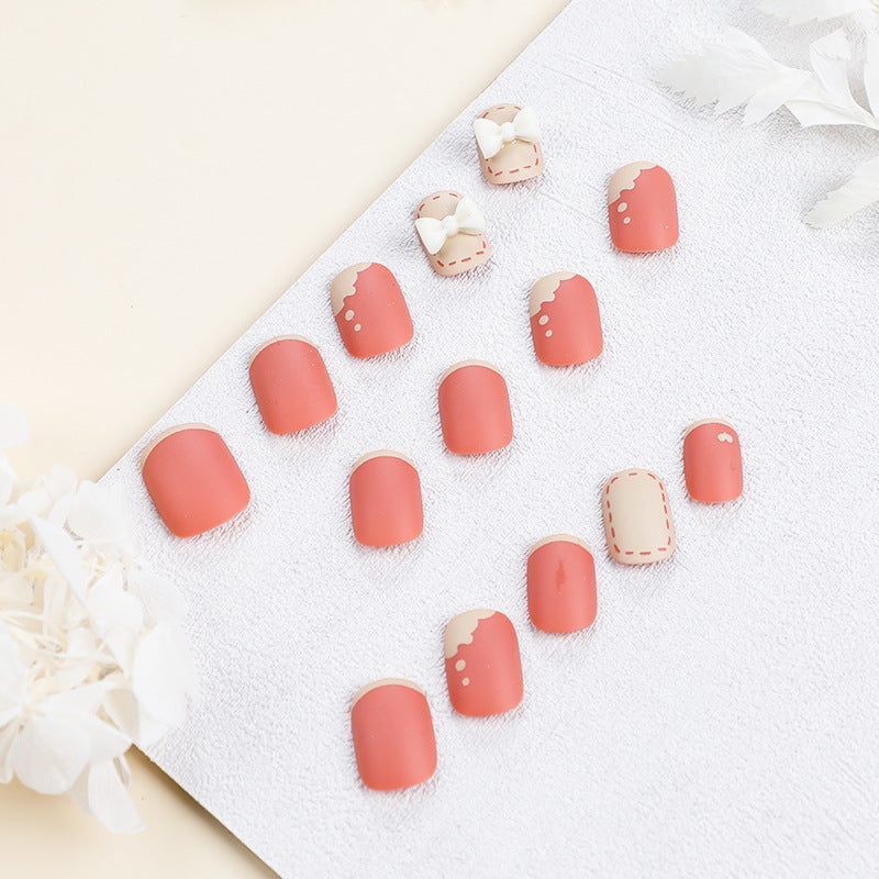 Press on nails Art  Cream Orange Whitening nails Art  Bow nails  Press on nails Art Wholesale｜365nails